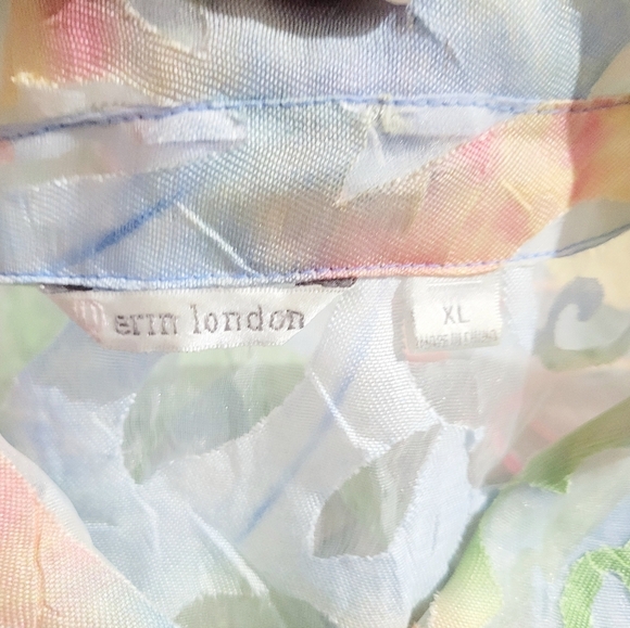 Erin London Sheer ButtonUp Blouse XL Pastel Floral Print Long Sleeve Lightweight - Picture 11 of 13